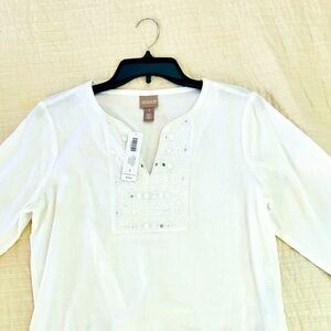 Chico's White Embellished Women's Top